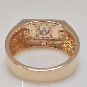 Anillo de compromiso de moissanita original de corte redondo de oro amarillo de 14 quilates para hombre, anillo de bodas Vintage gitano, regalo de Halloween para anillo de hombre - Product Image 4