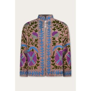 RAJASTHANI TEXTILE Autumn Winter Coats Dusty Rose Velvet Blouson <b>Jacket</b> Customizable Embroidery Floral Pattern <b>Mandarin</b> <b>Collar</b> - Product Image 4