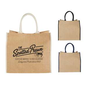 Bolso de playa de yute mediano-grande con estampado por transferencia térmica, logotipo personalizado, para uso diario, con cordón y asa de cuerda, tipo de patrón serigrafiado - Product Image 1