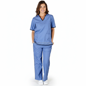 Conjunto de Uniforme Médico Unisex con Cuello en V, 100% Algodón Satinado, Personalizado OEM, con Múltiples Bolsillos, Detección de Agujas, Fusión sin Costuras, para Uso Hospitalario - Product Image 1