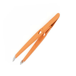 Pince à épiler pour sourcils en acier à haute teneur en carbone, pointe inclinée, plane, poignée antidérapante, revêtement orange - Product Image 5