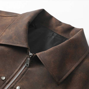 Vêtements d'extérieur coupe ample zippés avec poches café nouveau Style hiver chaud épais fausse peau veste de motard vestes d'hiver - Product Image 3