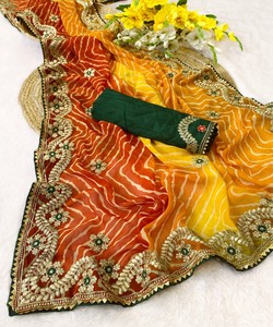 ชุดส่าหรีงานปักดีไซเนอร์ จอร์เจตต์ แบบโมเดิร์น พร้อมเสื้อท่อนบนแบบยังไม่เย็บติดกัน สำหรับงานแต่งงานและงานปาร์ตี้ ราคาขายส่ง เสื้อผ้าพื้นเมือง หลายสี - Product Image 1