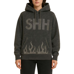 Sudaderas Casuales de Invierno para Hombre, Personalizadas OEM, con Pedrería, Lavado Vintage Desgastado, 100% Algodón Felpa, Sudaderas de Alta Calidad - Product Image 4