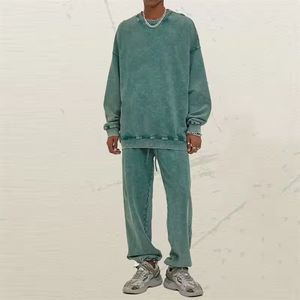 Ensemble de survêtement à col rond pour hommes OEM | Sweat-shirt uni et pantalons de survêtement | Logo personnalisé tenue de sport décontractée en gros 2025 - Product Image 2