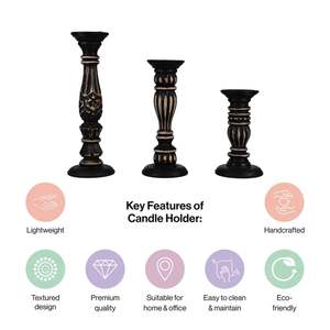 Wooden Candle Holder for Home Decoration Set of 3, Decorative Hand Carved <b>Tea</b> Light Candle <b>Stand</b> for Home Decor, Living Room, - Product Image 3