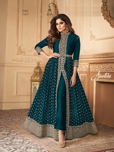 Real Georgette con bordado de secuencia pesada, colección de trajes Anarkali para adultos - Product Image 4