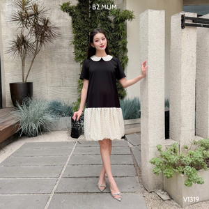 ชุดเดรส V1319คลอดบุตรผ้าลินินคอบัวแบบเย็นนุ่มดูดซับเหงื่อ - Product Image 3