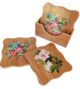 Vajilla con diseño de flores, posavasos de madera natural, hogar, cocina, oficina, mesa de comedor, taza de té, tazas de café, latas de cerveza, bar, vasos de agua - Product Image 1