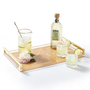 High quality Vietnam manufacture decorative natural rattan serving tray Rattan caning on base trays for hotel restaurant