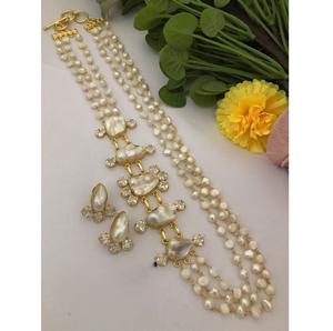 Conjunto de Collar y Aretes de Perlas Auténticas de Primera Calidad, Estilo Antiguo, para Fiestas y Eventos, Colección para Mujer - Product Image 1