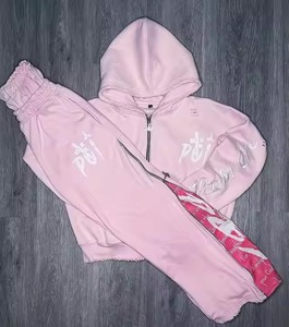 เสื้อสเวตเตอร์แบบสั้นปักลายสตรีทแวร์ชุดวอร์มฟอกกรดซีดแสงแดด - Product Image 1