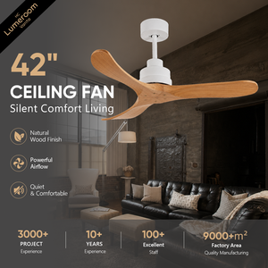 42 Inch Solid Wood Ceiling <b>Fan</b> Without Light, Reversible DC Motor Ceiling <b>Fan</b> with <b>Remote</b> <b>Control</b> for Bedroom Living Room - Product Image 1