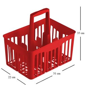 Supporto portabottiglie in plastica rossa a 6 vano Organizer da cucina con tracolla impilabile per la conservazione dell'acqua - Product Image 2