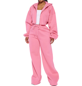 Maßgeschneidertes Damen Winter-Sport-Streetwear Hoodie Jogginghosen Set Bestickter Crop-Hoodie Jogger Trainingsanzug Zweiteiler 100% - Product Image 3