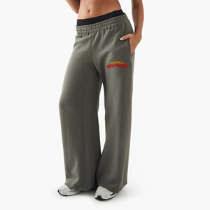 Pantalones de chándal ligeros 100% GSM de algodón 300 hechos a medida para mujer, ropa informal de pierna ancha de cintura alta, pantalones transpirables para correr - Product Image 1