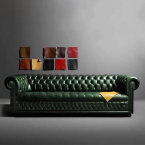 Sofá Chesterfield Europeo de Cuero Genuino de Alta Gama, Personalizado para Sala de Estar Americana, Mueble de Tres Plazas para Hoteles - Product Image 2