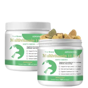 Label pribadi hewan peliharaan kunyah lembut Multivitamin 11 dalam 1 suplemen kekebalan untuk anjing Vitamin kunyah lembut