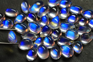 Lot de cabochons en pierre de lune arc-en-ciel naturel-bleu pierre de lune flashy ovale et poire-pierres lâches lisses pour elle - Product Image 5