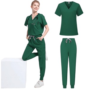 Uniformes médicos para mujeres y hombres, conjuntos de exfoliación de enfermera, cremallera básica Pro, pantalones con cordón superior de 2 piezas, Túnica delgada de satén de Enfermería de brezo - Product Image 3