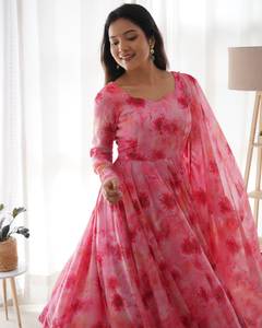 Nouvelle tenue de fête Anarkali Tabby Organza soie avec impression numérique travail Anarkali Salwar Kameez sur mesure Salwar Kameez - Product Image 3