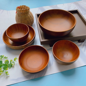 Vente en gros de bols en bois d'acacia naturel ronds, grands et petits, faits à la main, bon marché, pour collations, salades, fruits, aliments, soupes, nouilles, pâte - Product Image 4