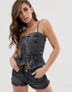 เซ็ตผ้ายีนส์ของผู้หญิงเสื้อครอปแบบรัดรูปคอเหลี่ยมปรับได้สำหรับฤดูร้อน - Product Image 2