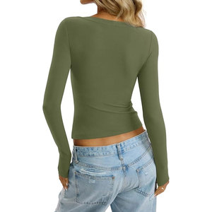 Camisetas hechas de material de algodón personalizado de manga regular para mujer/camisetas de manga larga para mujer para adultos - Product Image 2