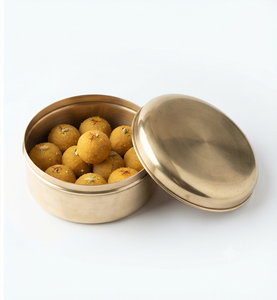 Pure Brass Round Sweet Ball <b>Box</b> With Lid Gold Polished For Tabletop Kitchenware Laddu Storage Organizer Brass <b>Mithai</b> <b>Box</b> - Product Image 5