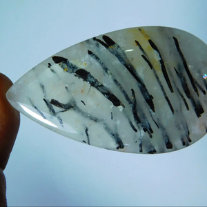 พลอยสีดำทัวร์มาลีนควอตซ์ลูกแพร์รูปร่าง55-33มม. อัญมณีหลวมธรรมชาติเคลือบแว็กซ์ดวงตาของแมว - Product Image 2