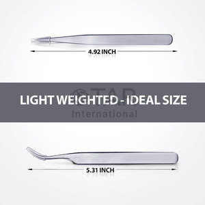 Pince à épiler d'extension de cils professionnelle ensemble 2 pièces pince à épiler droite incurvée en acier inoxydable argenté pointes pointues cils antistatiques - Product Image 2