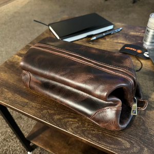 <span class=keywords><strong>Handmade</strong></span> Vintage-Style chính hãng Da của nam giới vệ sinh túi du lịch dopp Kit tổ chức với dây kéo đóng cửa phụ kiện thời trang - Product Image 2