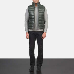 Chaleco Acolchado de Cuero Verde, Resistente al Viento y al Agua, de Lona y Poliéster, con Logotipo - Product Image 3