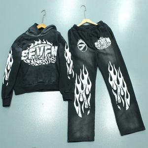 High Quality Custom Streetwear Heavyweight Vintage Acid Wash Hoodie and <b>Sweatpants</b> <b>Set</b> for Men OEM Hoodie Manufacturer - Product Image 4