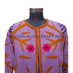 Handmade Beautiful Floral Knitted Free Size Winter Short Jacket Women New Trending Duck Suzani Tie-Dye Embroidery <b>Button</b> Cotton - Product Image 3