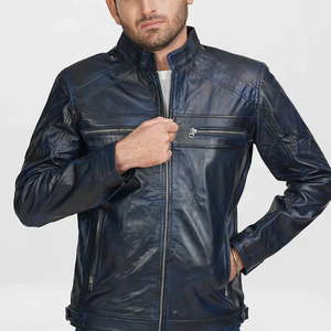 Vêtements d'extérieur tendance, haut en cuir moulant, cuir noir pour hommes, vestes en cuir, logo personnalisé, couleur de la veste pour hommes - Product Image 1