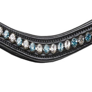 Bande de front de cheval rembourrée en cuir de selle épais haute finition en taille épi avec cristaux de marque multicolores incrustés de bande de front bling - Product Image 6