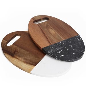 <b>Solid</b> Acacia <b>Wood</b> Cutting <b>Board</b> with Marble Splicing for Household Use-Meat Bread Fruits Chopping 2 Pieces - Product Image 1