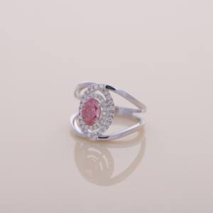 IGI Certified Oval Cut Pink Lab Grown Diamond Double Halo <b>Split</b> Shank Engagement-Wedding <b>Ring</b> in Solid 925 Sterling Silver - Product Image 6