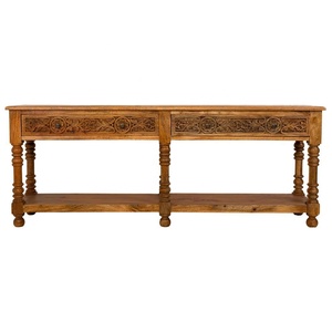 โต๊ะคอนโซลทำด้วยมือแบบดั้งเดิมที่ทันสมัยลิ้นชักเก็บของด้านหน้าสองอันสำหรับห้องนั่งเล่นโรงแรมทำจากไม้มะม่วงแข็งแกะสลักอย่างสง่างาม - Product Image 2