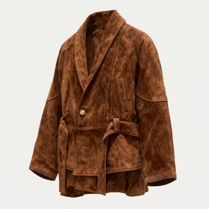 Men <b>Suede</b> Style <b>Belted</b> Jacket Warm Casual Long Sleeve Outerwear Custom Wholesale Clothing Manufacturer - Product Image 6
