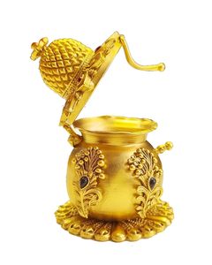 Portalápices estacionario de trabajo de latón y nácar Soporte de bolígrafo de forma redonda de metal chapado en oro en razonable - Product Image 4