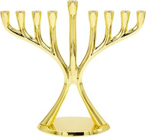 Ménorah sculpturale dorée brillante avec un design incurvé moderne pour une décoration haut de gamme et un arrangement de bougies de fête - Product Image 1