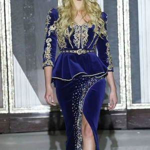 New Traditional Algerian Jacket & Skirt DRESS with Trail with Embellished Glass Beads Pearls Dabka work on Velvet <b>Fabric</b>=2025 - Product Image 1