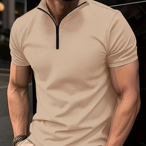 Polos de manga corta a rayas elásticas altas de verano 2025 para hombre, camiseta informal de negocios con cremallera, Tops, ropa de calle de talla grande 4XL-M - Product Image 5