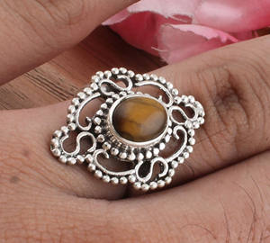 Anillo de Plata de Ley 925 con estilo natural intage anillo de ojo de tigre anillo de piedras preciosas hecho a mano Vintage para regalo de mujer - Product Image 5