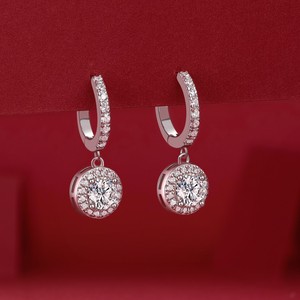14K Luxury 925 <b>Silver</b> Pink Moissanite Diamond <b>Drop</b> <b>Earring</b> Solid Gold Hip Hop Style Hoop Diamond <b>Earring</b> for Women - Product Image 3