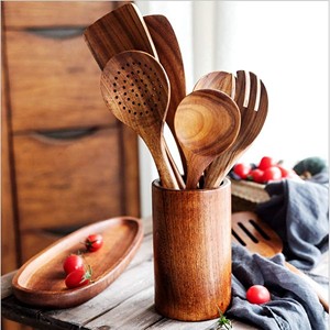 Juego de Servidores de Ensalada de Madera Natural con 2 Espátulas, Utensilios Hechos a Mano Sostenibles - Product Image 2