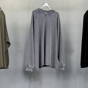 Venta al por mayor de alta calidad de punto de manga larga Camiseta de peso pesado de gran tamaño Vintage ácido lavado grueso Waffle hombres sudaderas con capucha - Product Image 2