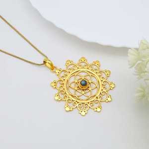 New Design Labradorite Pendant Tribal Floral Necklace Boho Brass Jewelry For Women 18k Gold Plated Sacred Geometry Wholesale - Product Image 2